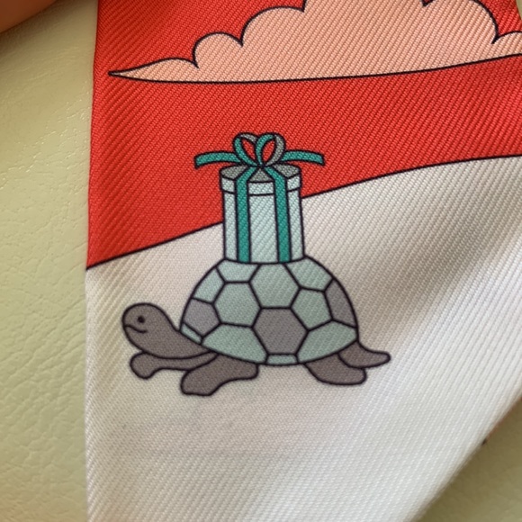 💖 Hermes Carres Volants Twilly in Grenadine / Blanc / Bleu - Picture 10 of 13